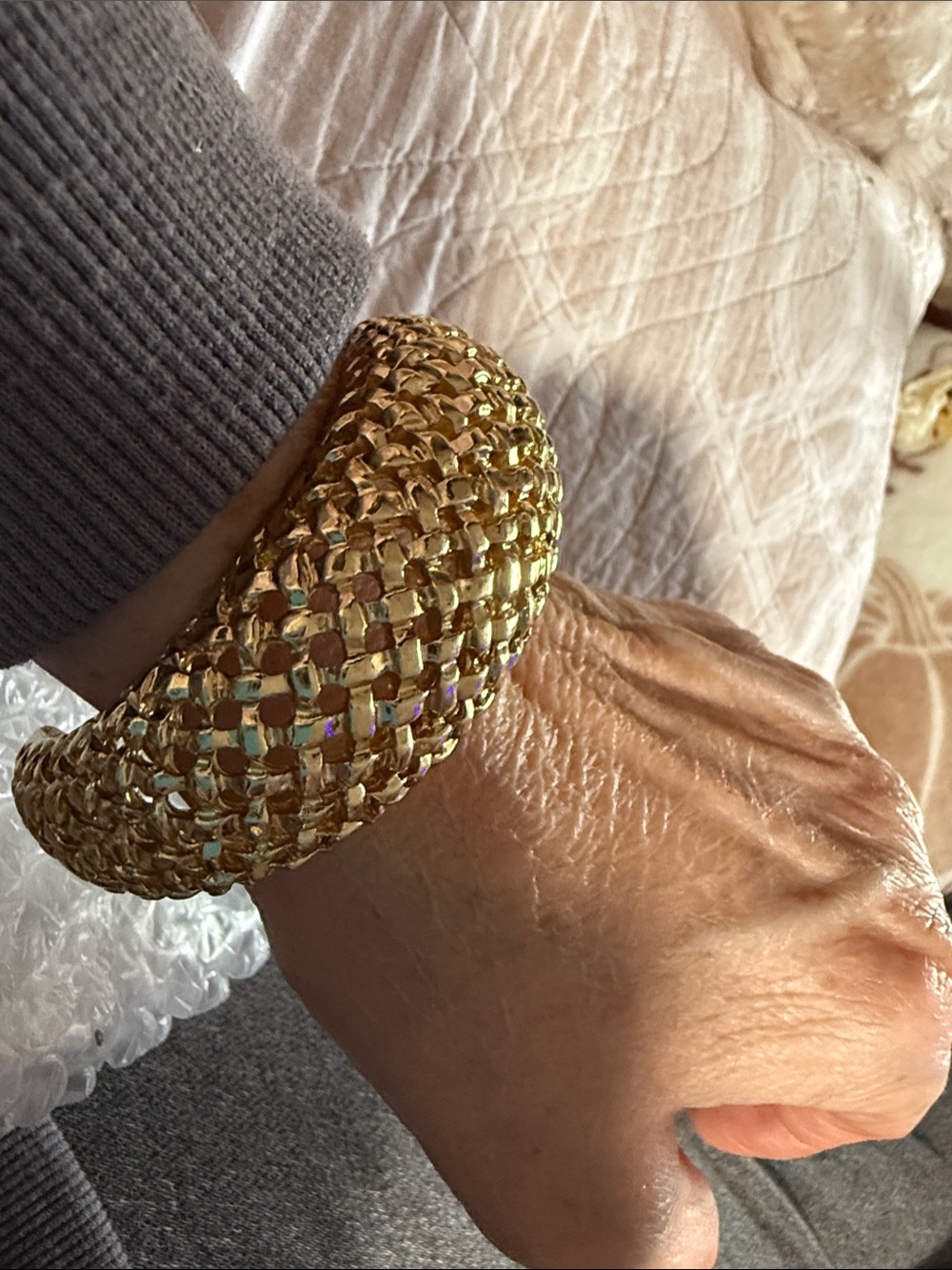 Anthropologie Polished Gold Woven Dome Bangle